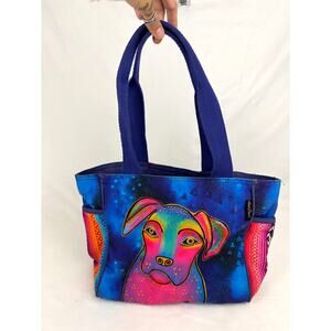 Laurel Burch Woof Dog Medium Tote Bright Furry Friend Travel Bag